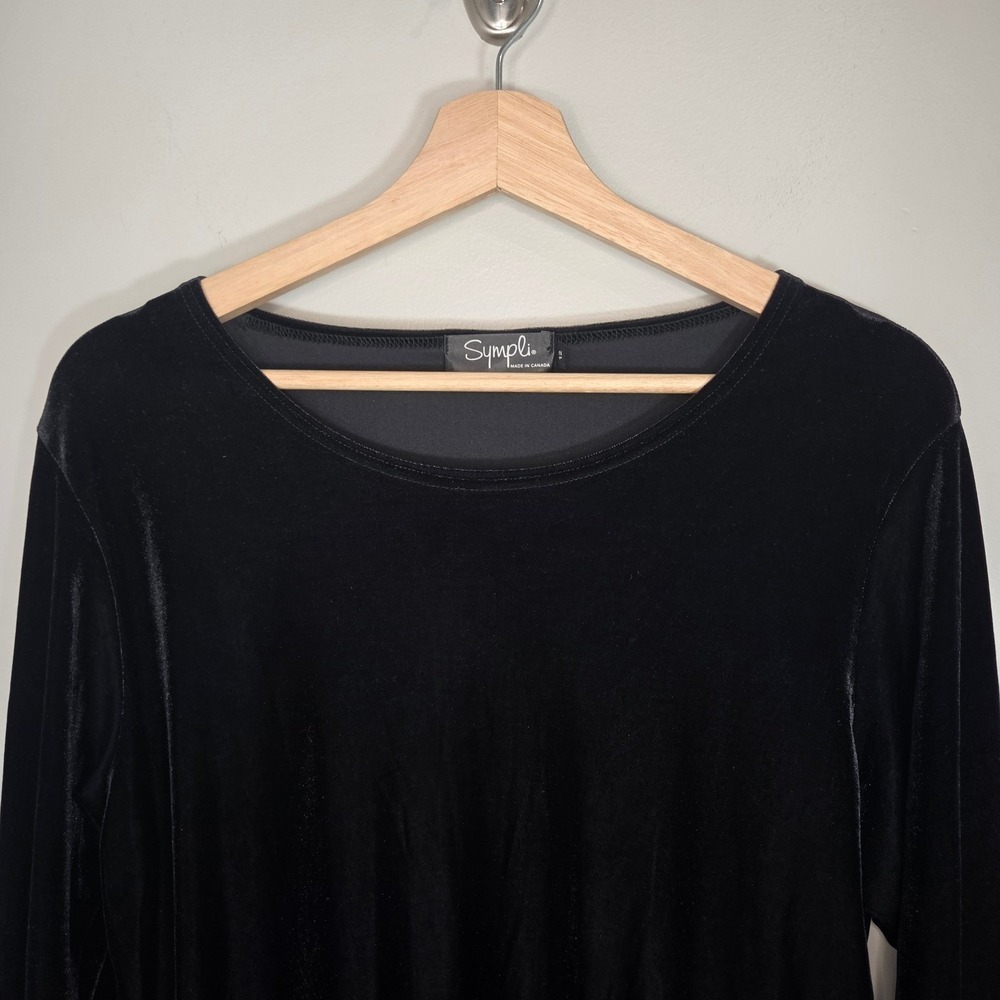 Sympli Velvet Top Womens 12 Black Stretch Long Sleeve Made in Canada - Picture 3 of 7